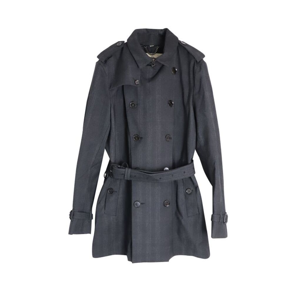 Burberry Double-Breasted Coat in Grey Cotton